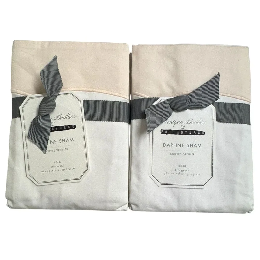 Pottery Barn Monique Lhuillier Daphne Organic Percale King Shams in Shell NEW